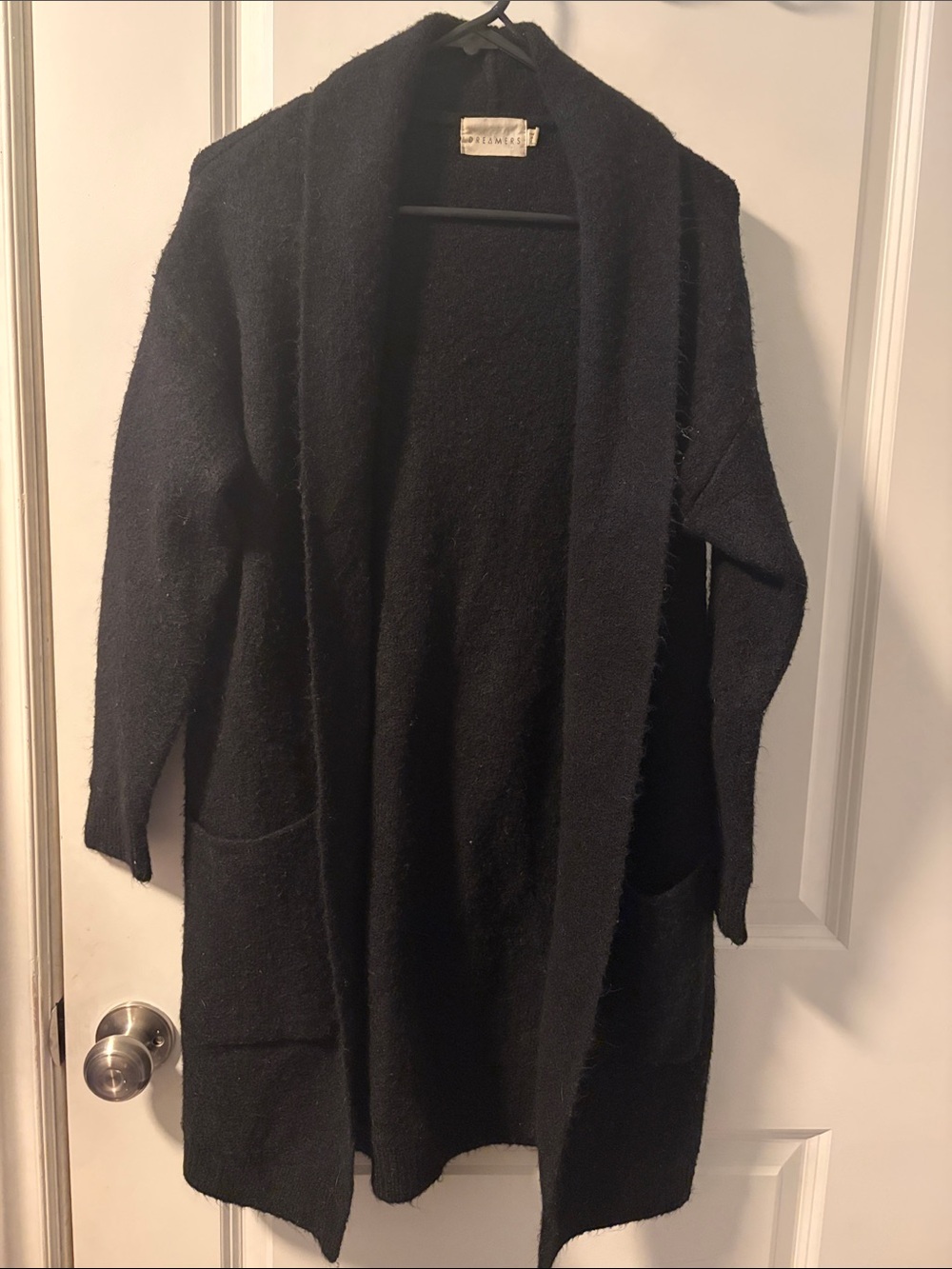 Dreamers Black Cozy Open-Front Long Cardigan